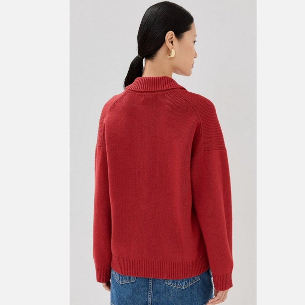 Reformation Red Brooklyn Polo Sweater Organic Cotton Sweater L NWT Anthropologie - Picture 8 of 9